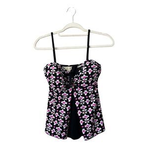 A Shore Fit Tankini Top Womens 8 Black Purple Bow Style 370505 Swim Tank